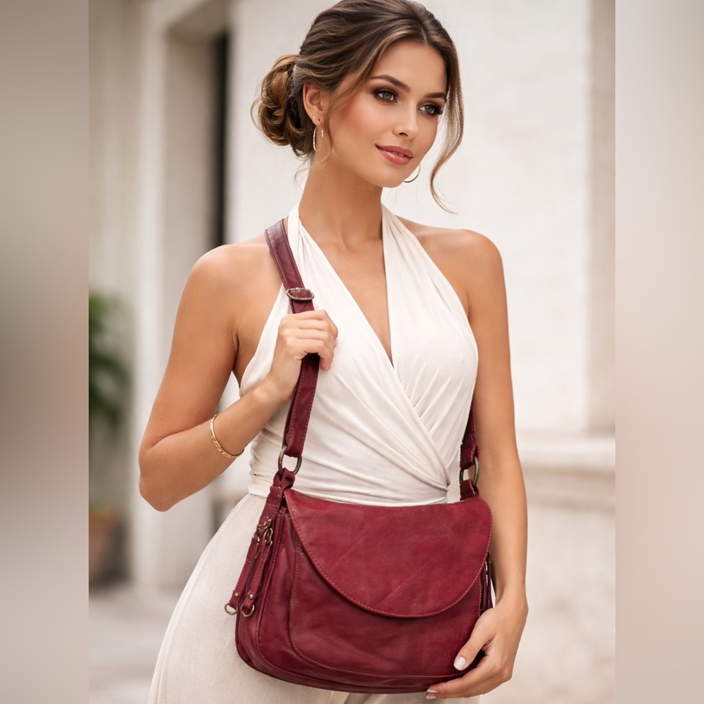 Latico Vintage Burgundy Leather Shoulder/Crossbody Bag
